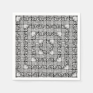 Black White Squares Stripes Pattern Design Napkin