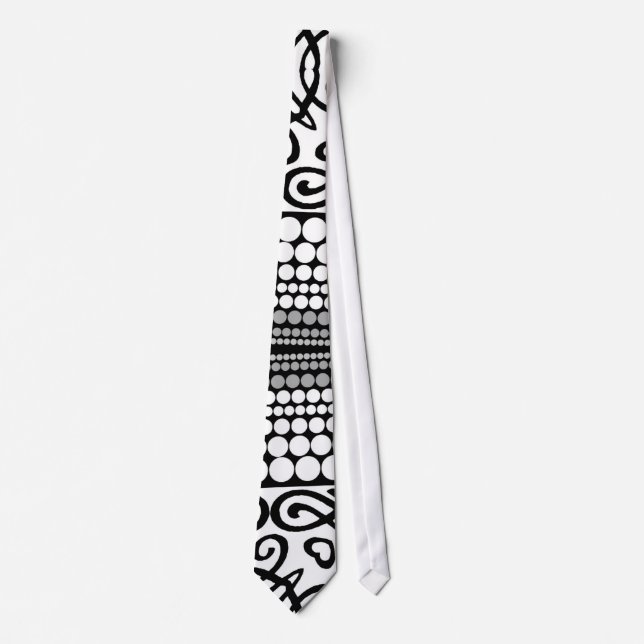 Black White Squiggle Dots Textile Pattern neck Tie (Front)