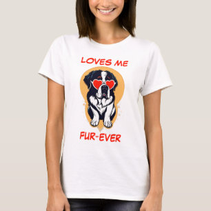 Black White St Bernard Red Heart-Shaped Sunglasses T-Shirt