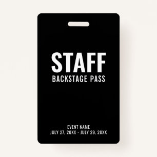 Black White Staff Backstage Pass ID ID Badge