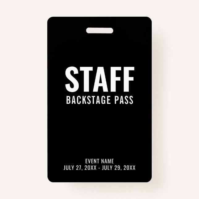 Black White Staff Backstage Pass ID ID Badge (Front)