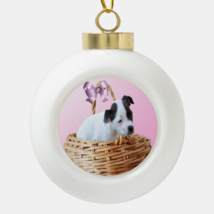 Black White Staffordshire Puppy, Christmas Ball Ceramic Ball Christmas Ornament