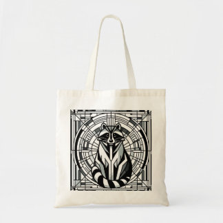 Black & White Stained Glass Racoon Tote Bag