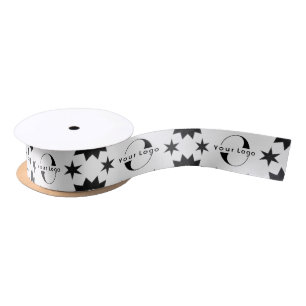 Black White Star Business logo Christmas Custom Satin Ribbon