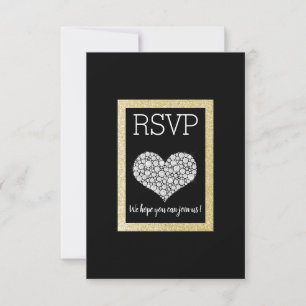 Black White Star Gold Heart RSVP simple elegant Card