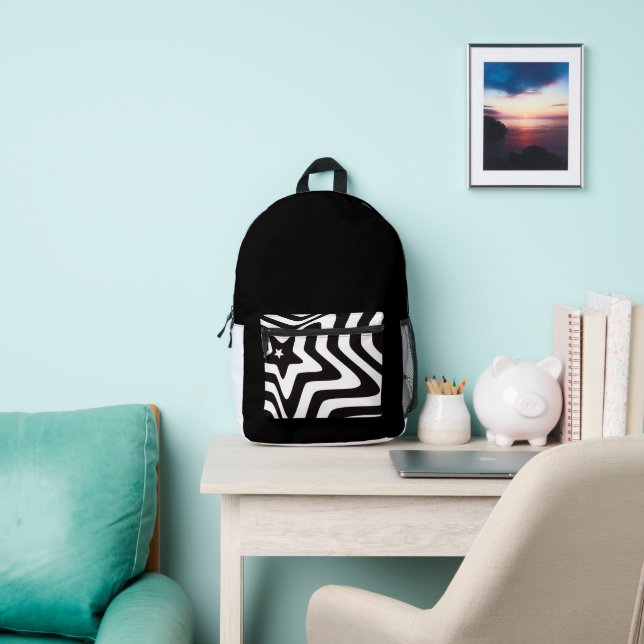 Black & White Star Illusion Backpack – 3D Optical  (Insitu)