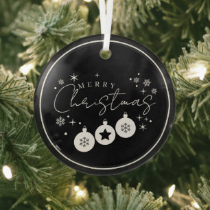 Black White Star Snowflake design Christmas tree Glass Tree Decoration
