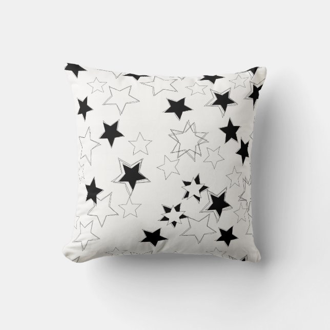 Black & White Star Throw Pillow  (Front)