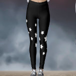 Black White stars Leggings<br><div class="desc">A simple diagonal pattern with white stars on a black background. Transparent background, so you can change the colour to fit your style.</div>