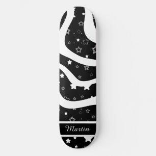 Black &white stars on lines custom name skateboard