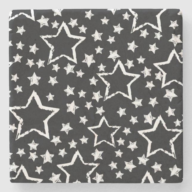 Black, white stars: urban grunge. stone coaster (Front)