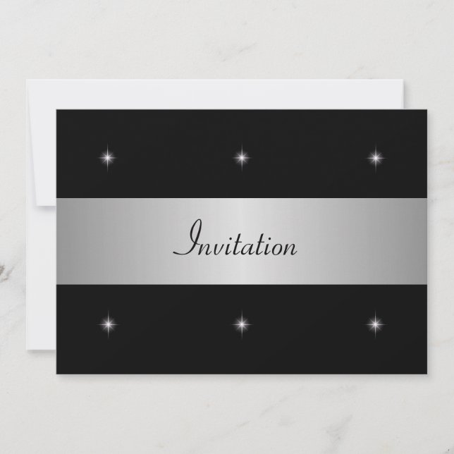 Black & White Stars with Silver Special Event Invitation (Front)