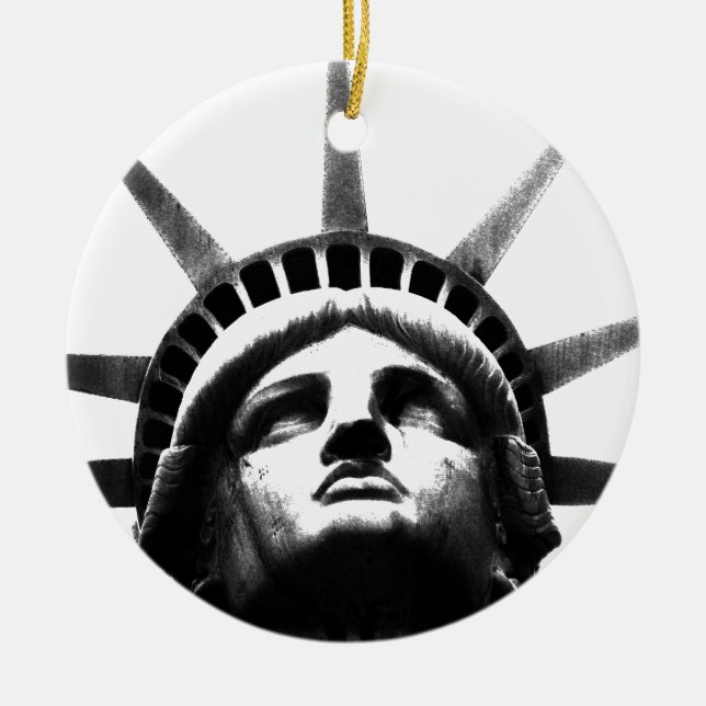 Black & White Statue of Liberty Ceramic Ornament (Front)