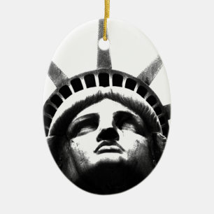Black & White Statue of Liberty Ceramic Ornament