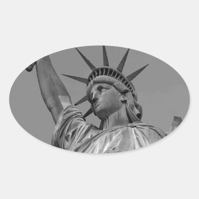 Black & White Statue of Liberty New York Oval Sticker (Front)