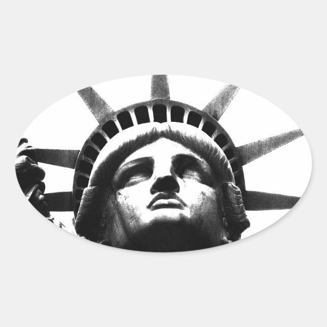 Black & White Statue of Liberty Oval Sticker (Front)