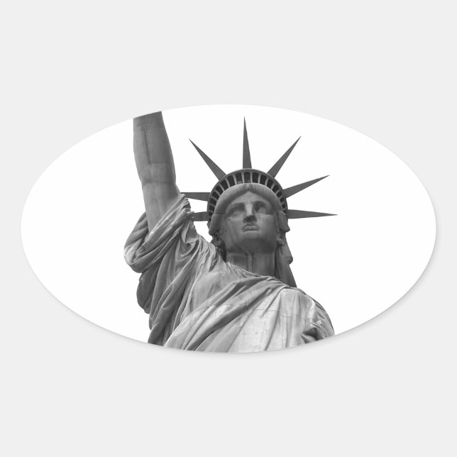 Black & White Statue of Liberty Oval Sticker (Front)