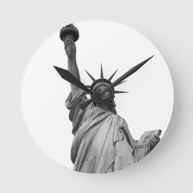 Black & White Statue of Liberty Round Clock (Front)