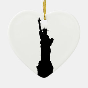 Black & White Statue of Liberty Silhouette Ceramic Ornament