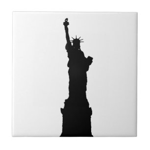 Black & White Statue of Liberty Silhouette Ceramic Tile