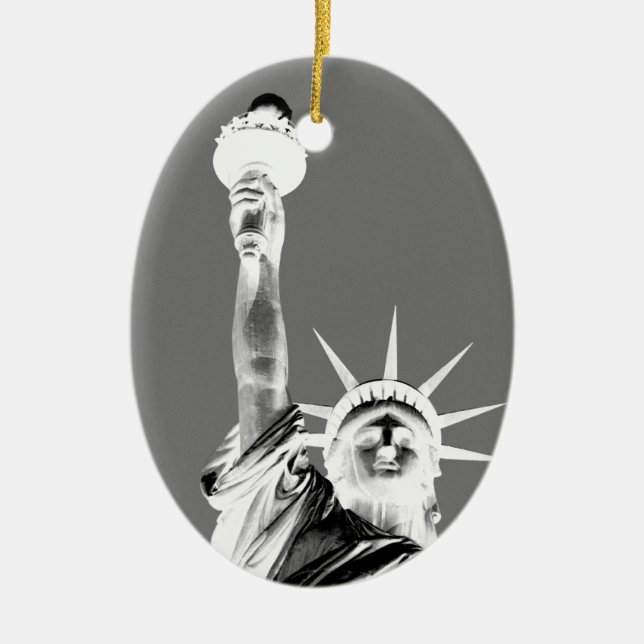 Black & White Statueof Liberty New York City Ceramic Ornament (Front)