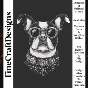 Black White Steampunk Boston Terrier T8 Decoupage Tissue Paper
