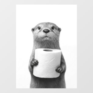 Black&White Stoic Otter Holding Toilet Paper Roll