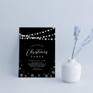 Black & White   String Lights Christmas Party Invitation