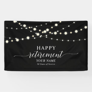 Black & White String Lights Happy Retirement Party Banner