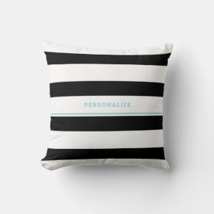Black White Stripe Aqua Name Cushion
