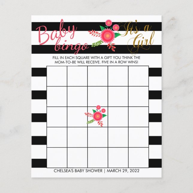 Black & White Stripe - Baby Girl - Bingo Flyer (Front)