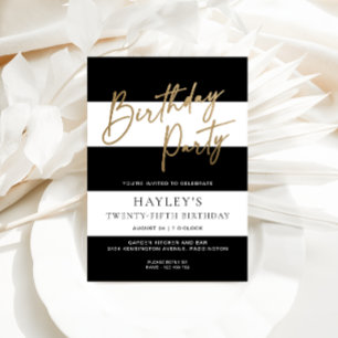 Black White Stripe Birthday Foil Invitation