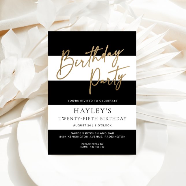 Black White Stripe Birthday Foil Invitation (Creator Uploaded)