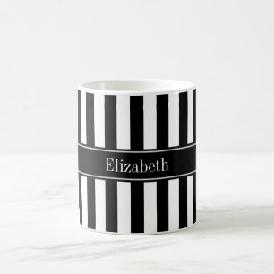 Black White Stripe Black Name Monogram Coffee Mug