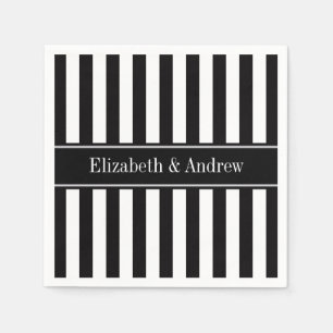 Black White Stripe Black Name Monogram Napkin