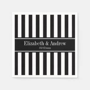 Black White Stripe Black Name Monogram Napkin