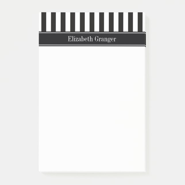 Black White Stripe Black Name Monogram Post-it Notes (Front)