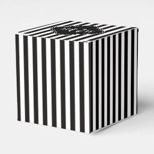 Black White Stripe Black Quatrefoil 3 Monogram Favour Box