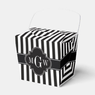 Black White Stripe Black Quatrefoil 3 Monogram Favour Box