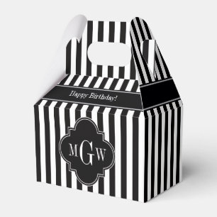 Black White Stripe Black Quatrefoil 3 Monogram Favour Box