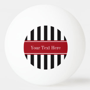 Black White Stripe Cranberry Red Name Monogram Ping Pong Ball