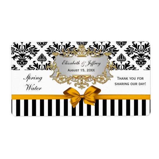 Black White Stripe Damask Goldenrod Water Label Shipping Label