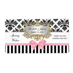 Black White Stripe Damask Pink Water Label