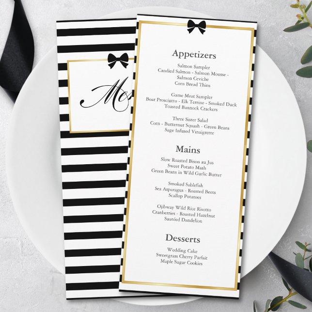 Black White Stripe Gold Frame Elegant Wedding  Menu (Creator Uploaded)
