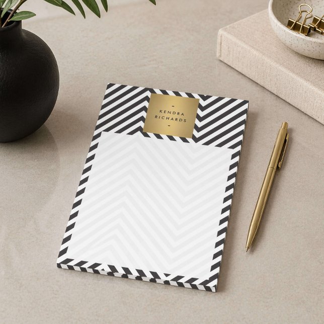 Black White Stripe Gold Minimalist Modern Post-it Notes (Creator Uploaded)
