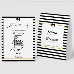 Black White Stripe Gold Wedding Photo Sharing