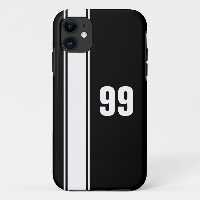 Black & White Stripe Jersey Numbered iPhone Case (Back)