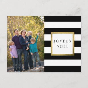 Black & White Stripe "Joyeux Noël" Photo Xmas Holiday Postcard