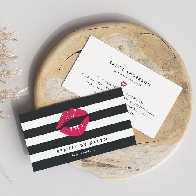 Black & White Stripe Lip Print Business Card (Creator Uploaded)