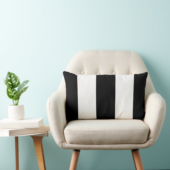 Black White Stripe Lumbar Cushion (Chair)